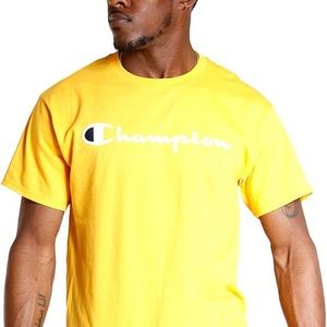 Champion, Cotton Midweight Crewneck Tee, T-Shirt for Men Yellow Large